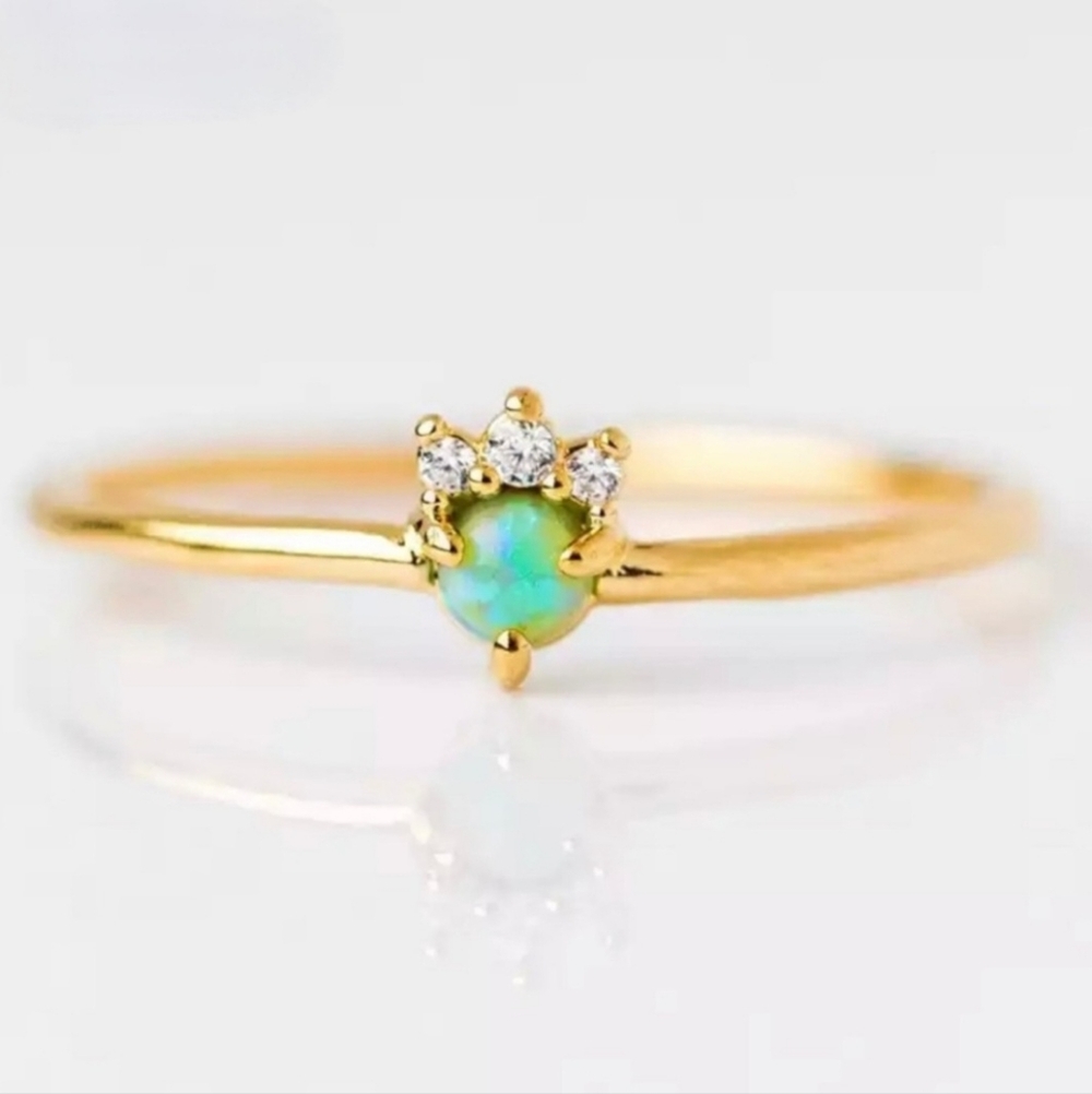 Dainty Crown Fire Opalite Petite Stacking Ring